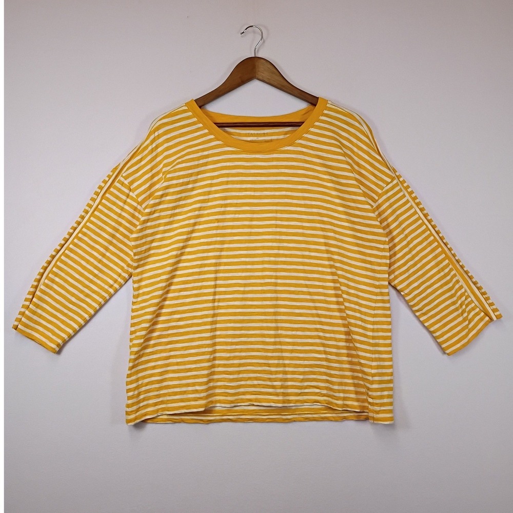 Coastal Preppy Talbots Womens XL Yellow White Striped Cotton Drop Shoulder Top
